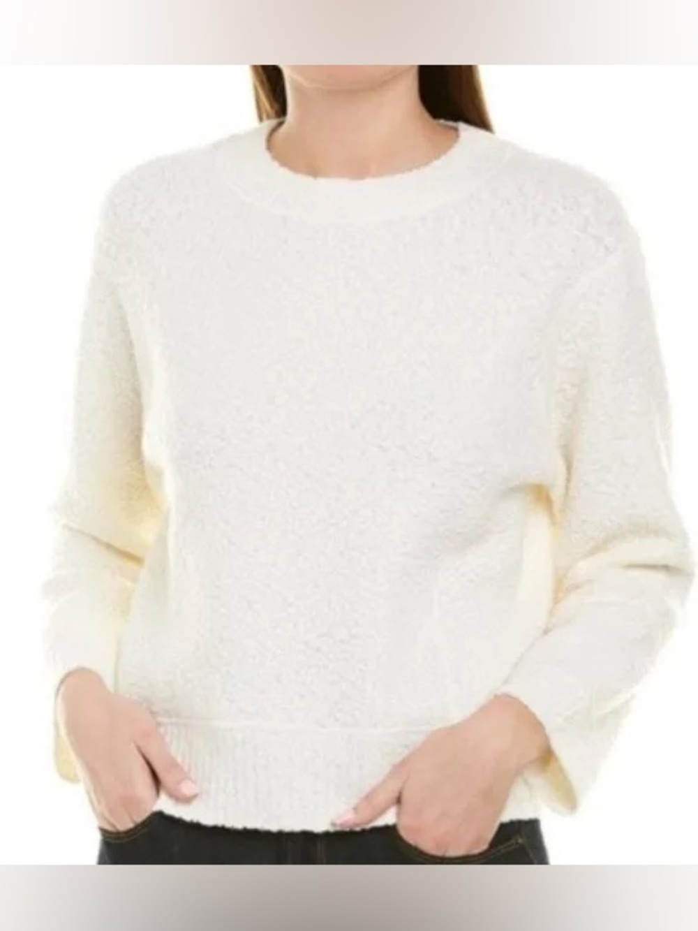 Vince NWT Off White Textured Bouclé Wool Blend Sweater Size XS Piping detail